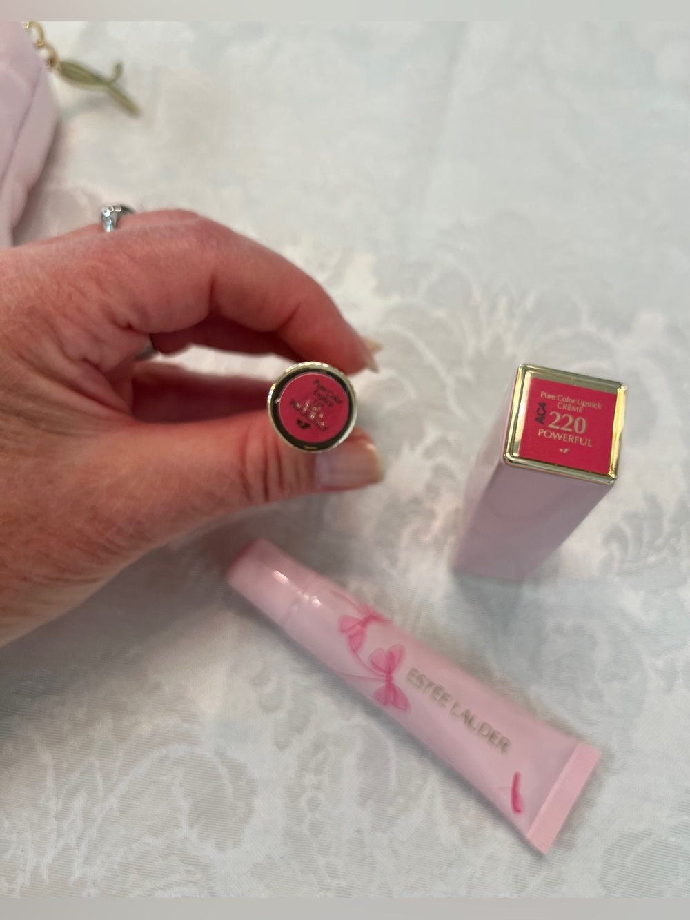 Estée Lauder Lip Collection with Pink Quilted Cosmetic Pouch “Transforming Hope” - Picture 3 of 10
